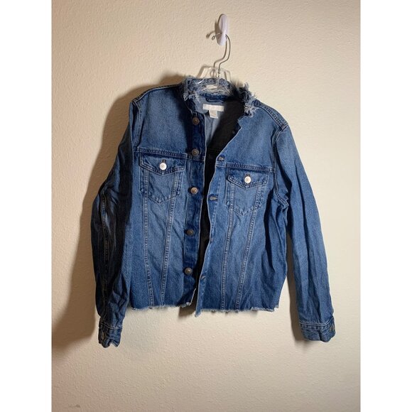 H&M Distressed Denim Blue Jean Jacket Womens Size 16 AD2 - Picture 1 of 6